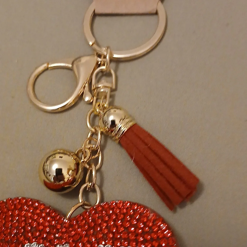 PUFF PILLOW Red Heart Keychain with Gold Accents
